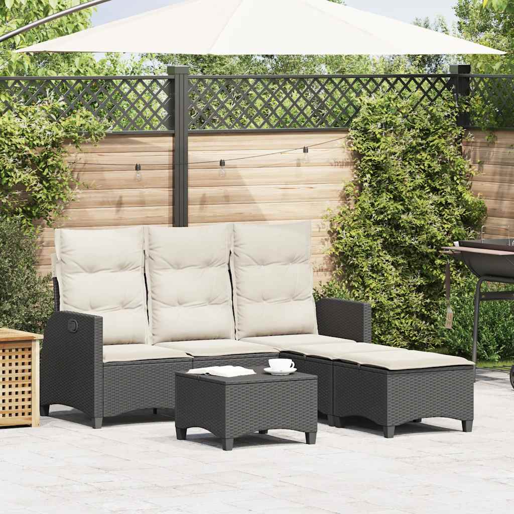 3tlg. Garten-Sofagarnitur mit Kissen L-Form Schwarz Poly Rattan